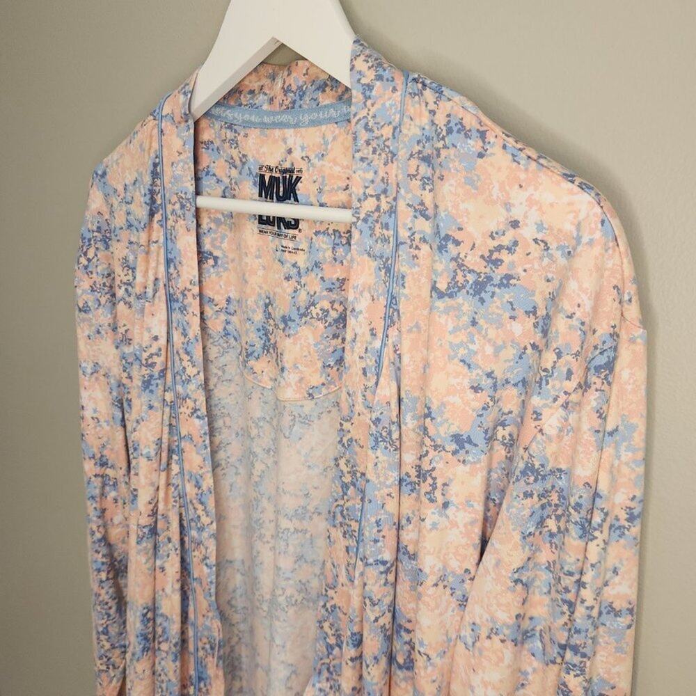 Muk Luks pink blue floral short robe - Size L - Picture 3 of 7